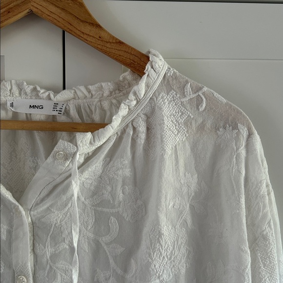 MNG Mango Elegant White Lacy Button up Embroidered Cotton Blouse Size Medium 8 - Picture 2 of 12